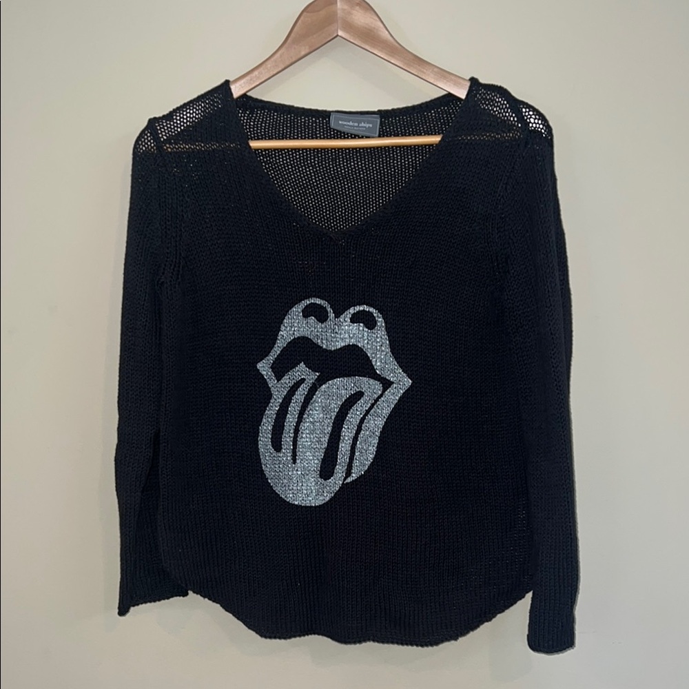 Wooden Ships Black Knit Rolling Stones Sweater